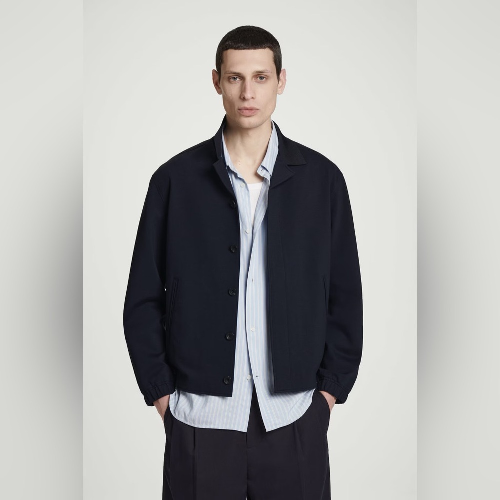 COS Men’s Navy Collared Interlock Cotton Jersey Jacket